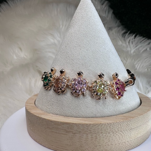 New Gold plated Turtle Bracelet with Multicolor Gemstones - Picture 1 of 10